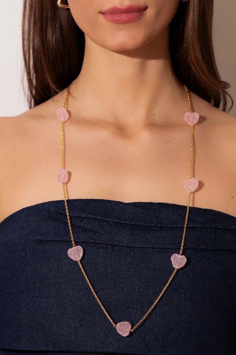 Jelly Heart Layering Necklace - Baby Pink