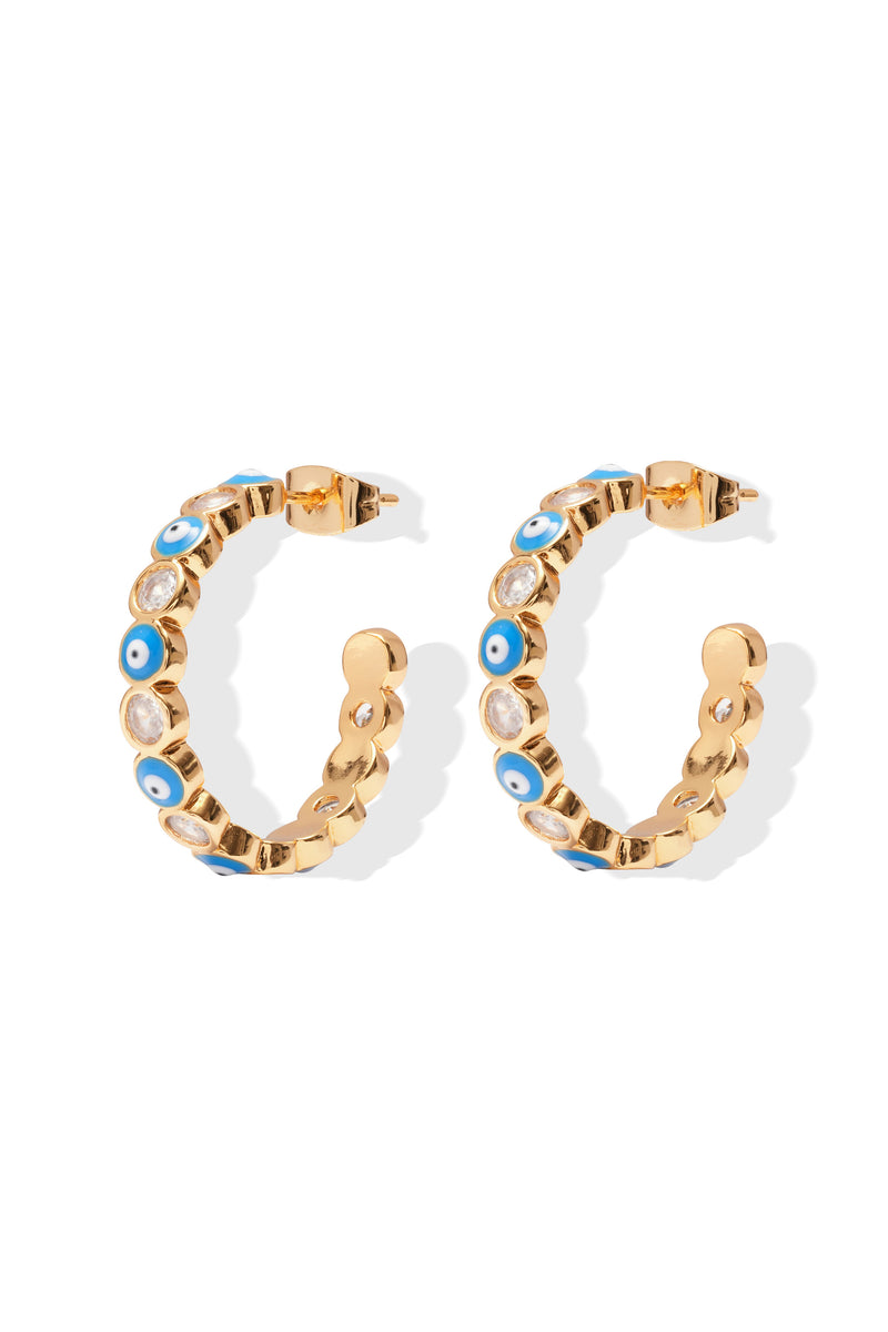 Serena x Evil Eye Hoops - Greek Blue